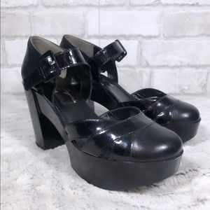 Platform Retro Round To Ankle Strap Acrylic Heels